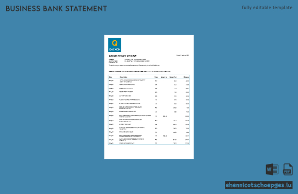 Qazkom Bank Firmenkontoauszug Word- und PDF-Beispielvorschau